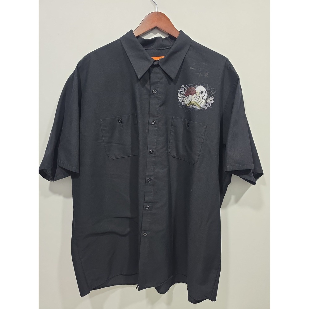 Paul Yaffe Originals Men's Black Biker Work Shirt 3XL - Tattoo Skull & Roses